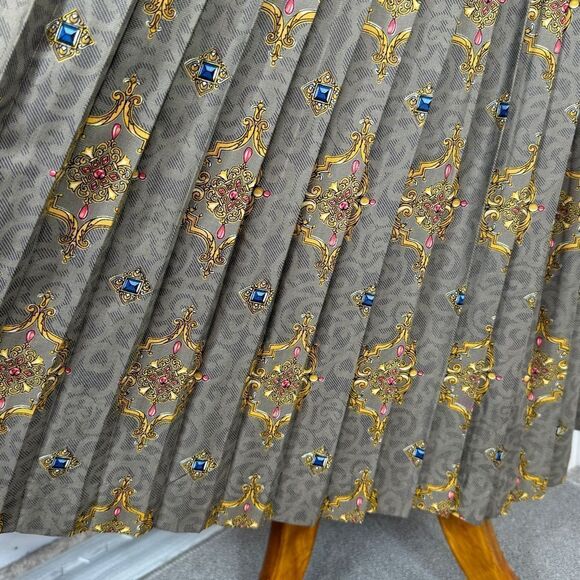 Calliope Vintage Jewel Damask Print Pleated Maxi Skirt Taupe 10 - Picture 6 of 13